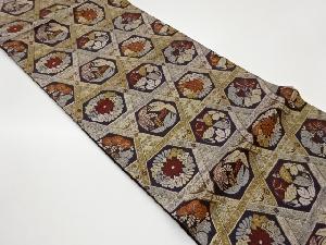 亀甲に菊・桜・桐模様織出し袋帯